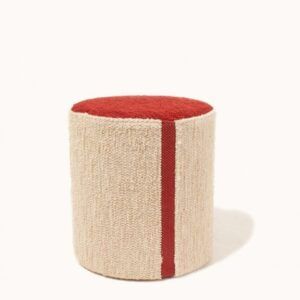 Pouf marque Saudade - Coton - structure Bois. Hauteur 45 cm - Diamètre 40 cm