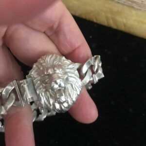 bracelet argent 925 tête de lion sur chaine