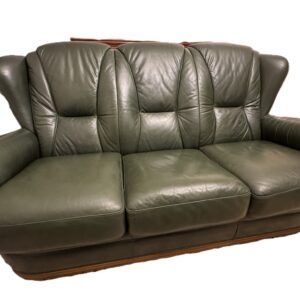 Salon en cuir type Daphné vert foncé - Divan 3 places et 2 fauteuils 1 place